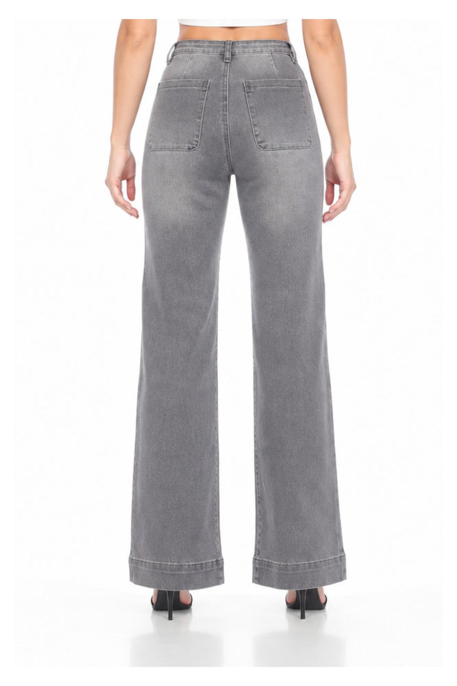 Gray wash wide-leg jeans alternate view
