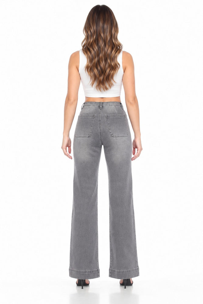 Gray wash wide-leg jeans alternate view