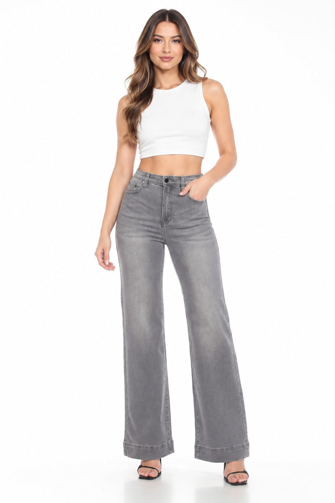 Gray wash wide-leg jeans alternate view