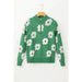 Green Floral Pattern Half Zip Drop Shoulder Sweater - LECCE