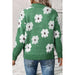 Green Floral Pattern Half Zip Drop Shoulder Sweater - LECCE