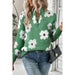 Green Floral Pattern Half Zip Drop Shoulder Sweater - LECCE