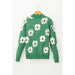 Green Floral Pattern Half Zip Drop Shoulder Sweater - LECCE