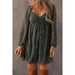 Green Floral Print Sweetheart Neck Shirred Back Mini Dress - LECCE