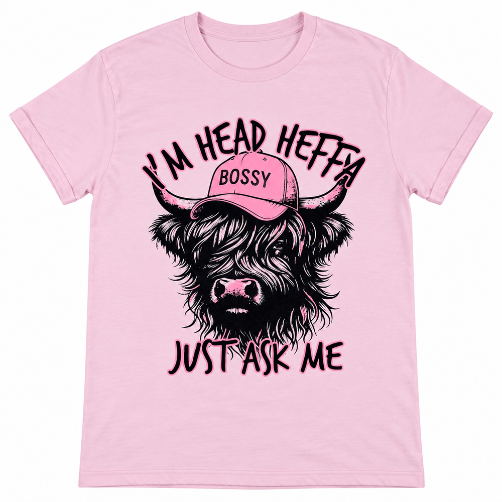 I'm Head Heffa Just Ask Me light pink T-shirt on white background