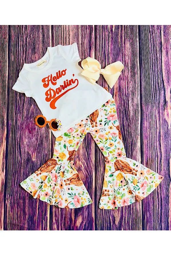 "HELLO DARLIN" bulls & floral print 2pc set XCH0333 - 20H - LECCE