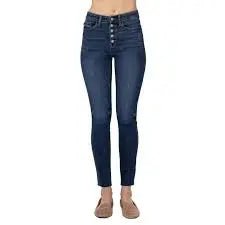 HI - RISE Button Fly Cut Off Skinny Jeans Judy Blue - LECCE