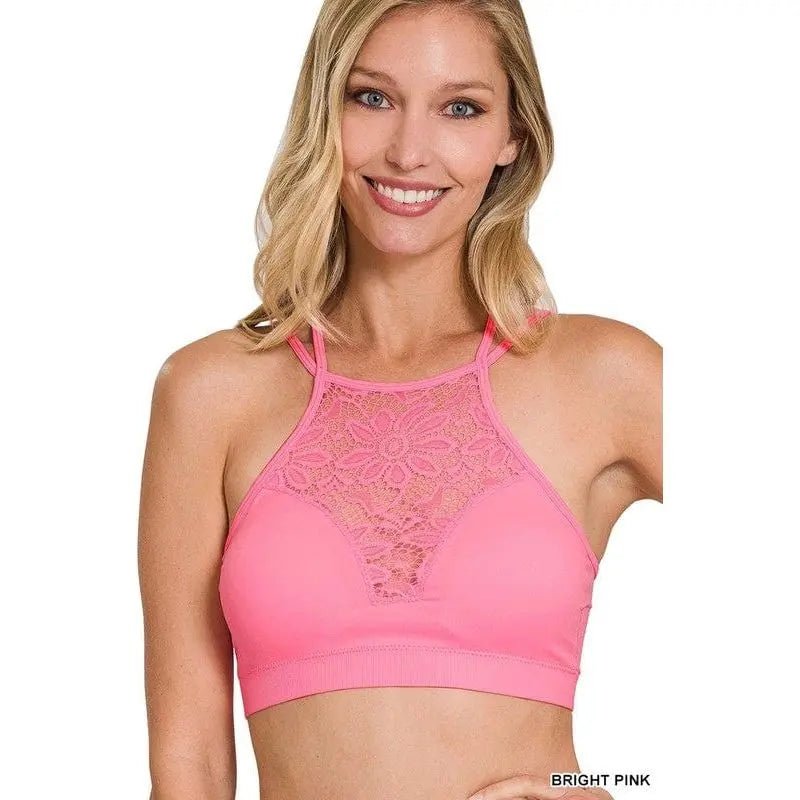 High Neck Lace Cutout Bralette With Bra Pads