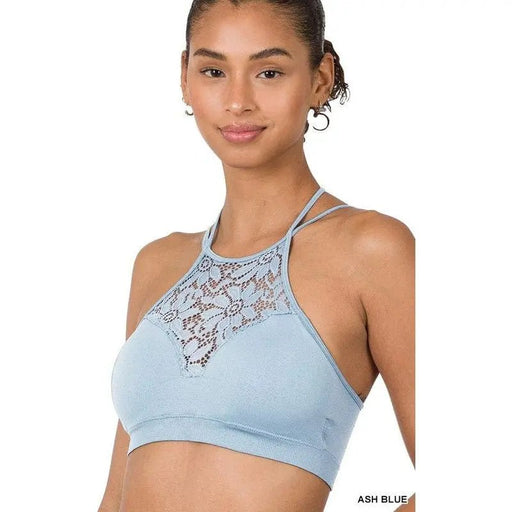 High Neck Lace Cutout Bralette With Bra Pads - LECCE