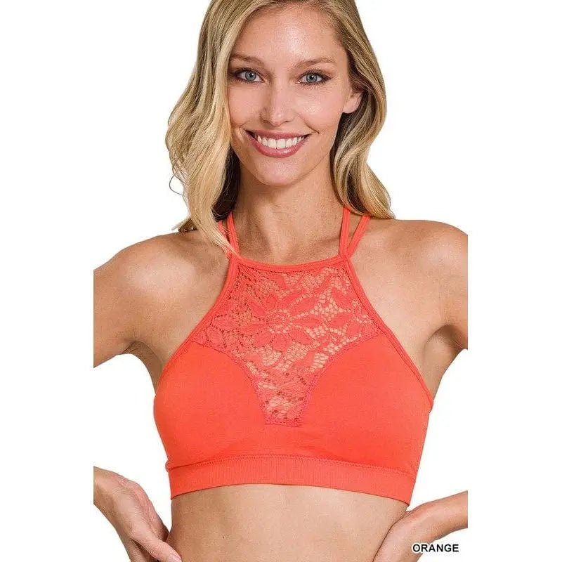 High Neck Lace Cutout Bralette With Bra Pads - LECCE