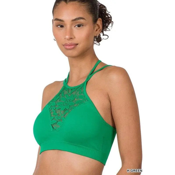 High Neck Lace Cutout Bralette With Bra Pads - LECCE
