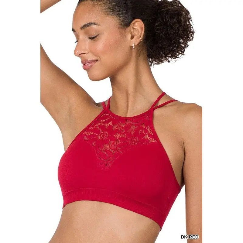 High Neck Lace Cutout Bralette With Bra Pads - LECCE