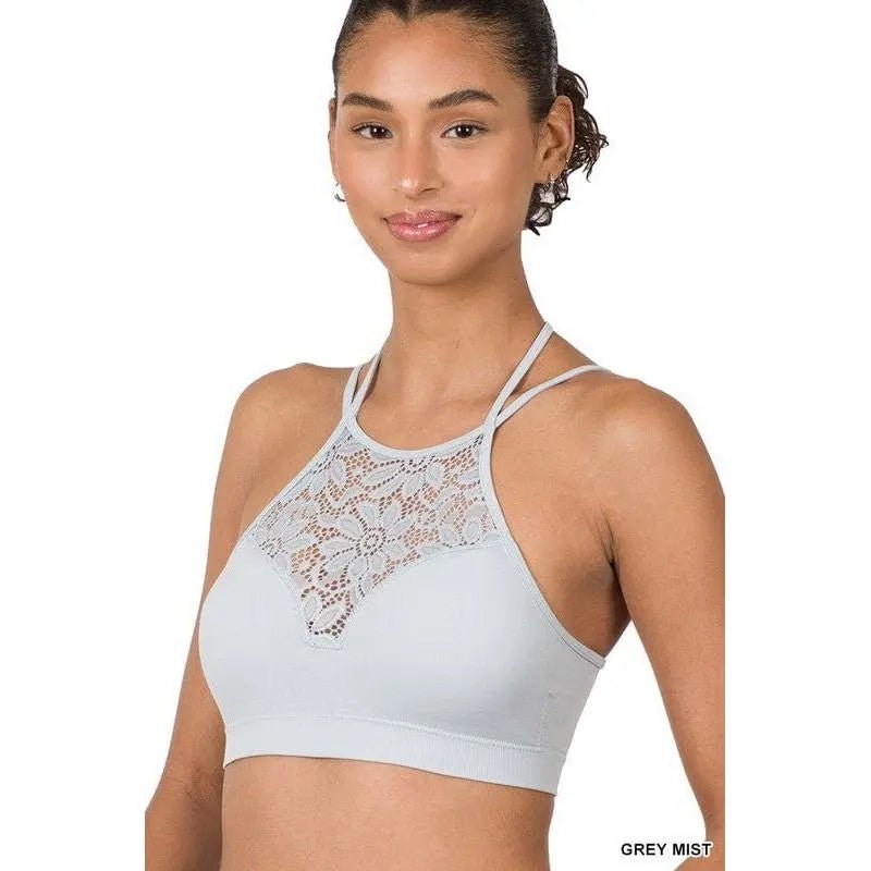 High Neck Lace Cutout Bralette With Bra Pads - LECCE