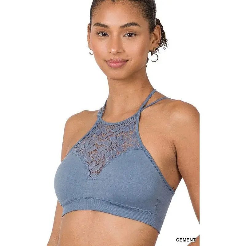 High Neck Lace Cutout Bralette With Bra Pads - LECCE