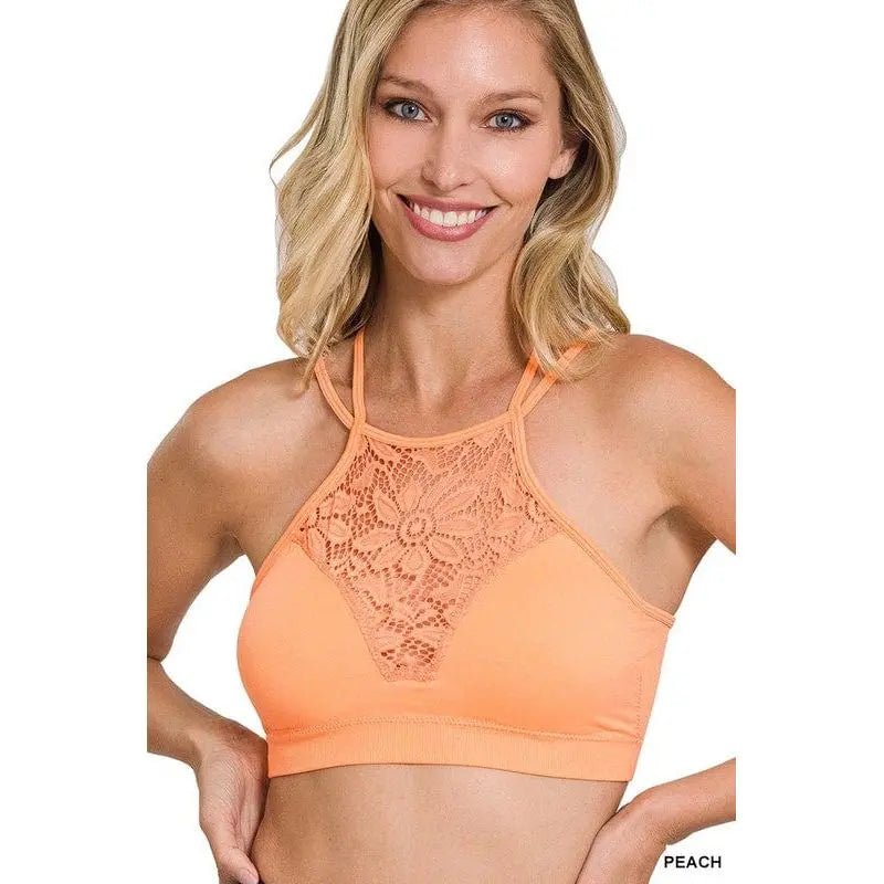 High Neck Lace Cutout Bralette With Bra Pads - LECCE