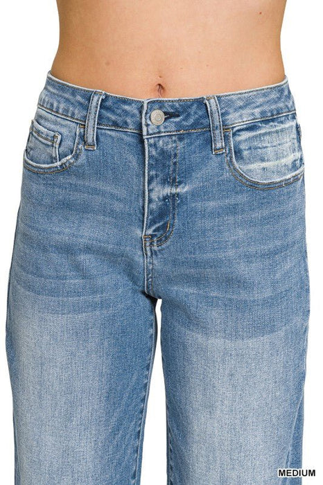 High Rise Cuffed Wide Leg Denim Pants - LECCE