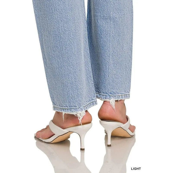 High Rise Distressed Straight Leg Jeans - LECCE