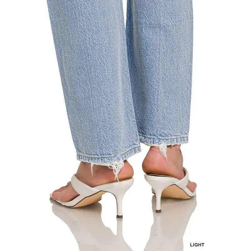 High Rise Distressed Straight Leg Jeans - LECCE