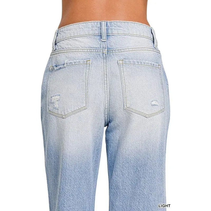 High Rise Distressed Straight Leg Jeans - LECCE