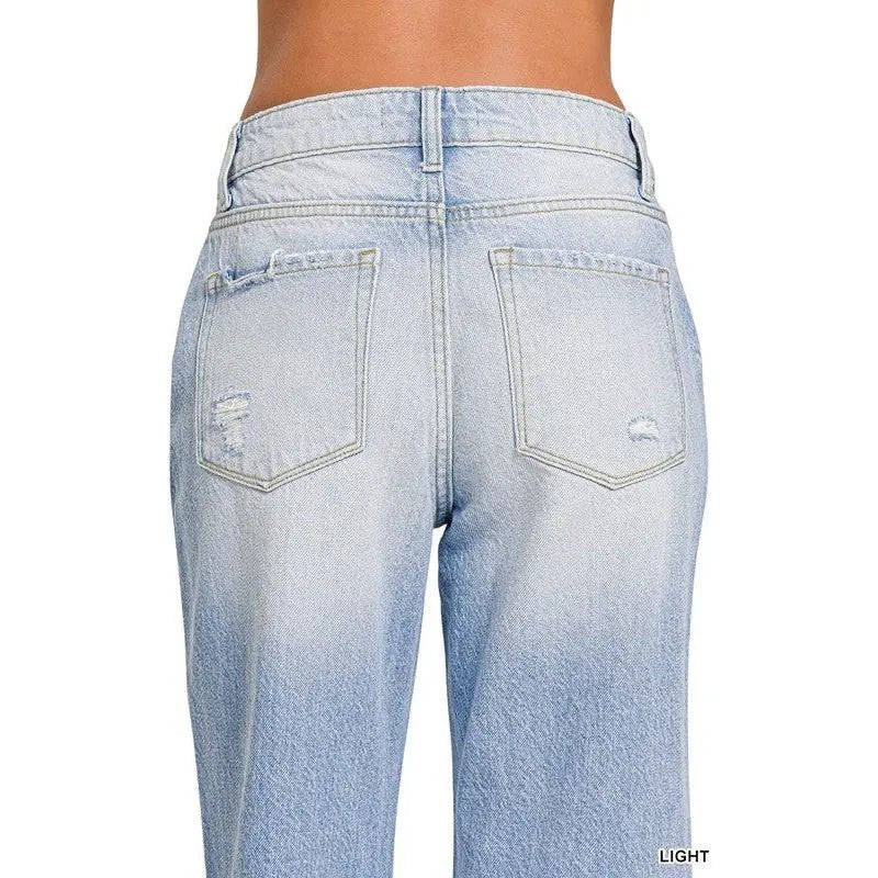 High Rise Distressed Straight Leg Jeans - LECCE
