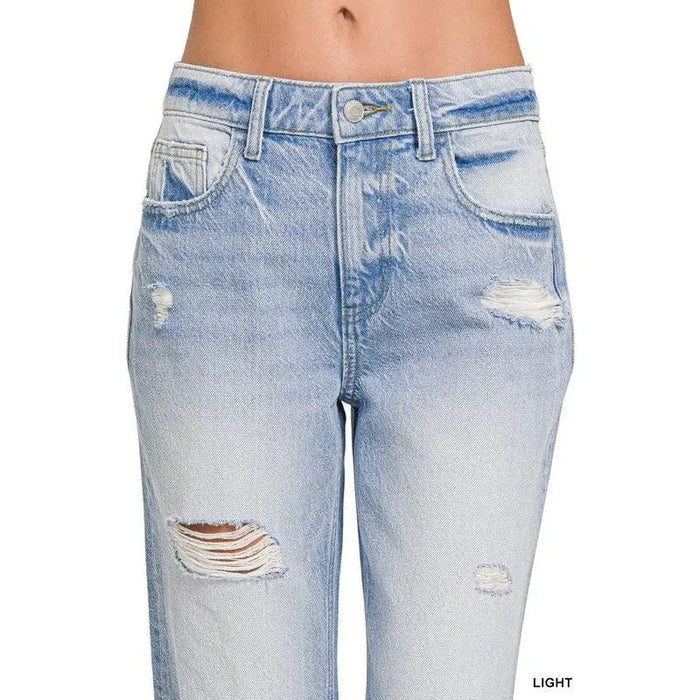 High Rise Distressed Straight Leg Jeans - LECCE
