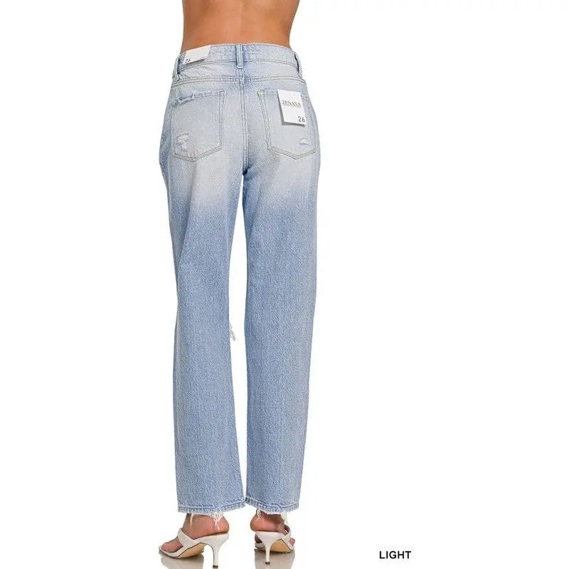 High Rise Distressed Straight Leg Jeans - LECCE