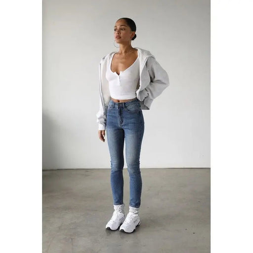 High Rise Skinny Stretch Denim Jeans - LECCE