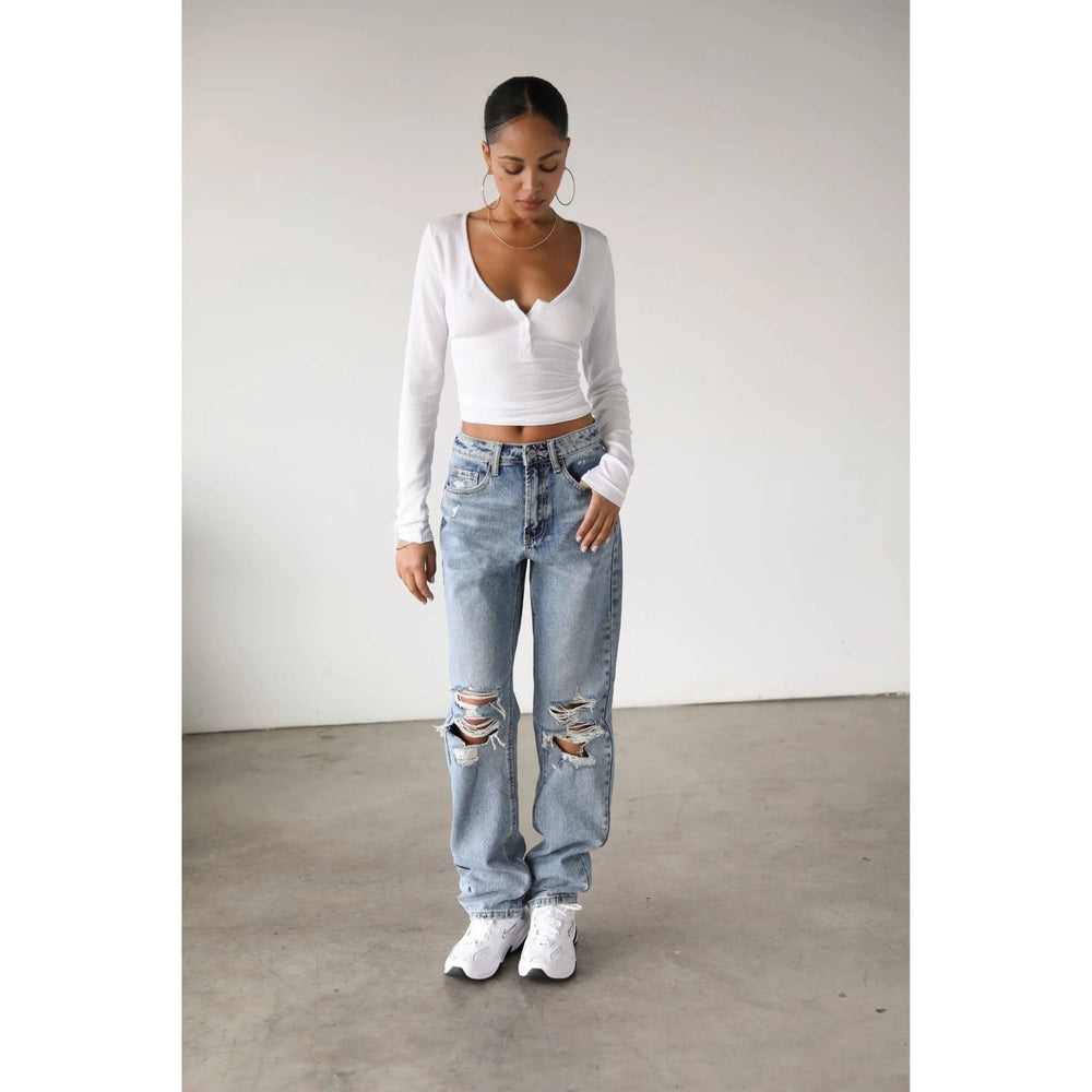 High Rise Straight Leg Denim Jeans - LECCE