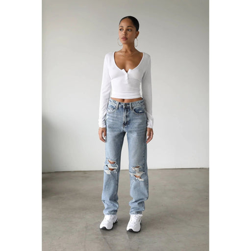 High Rise Straight Leg Denim Jeans - LECCE