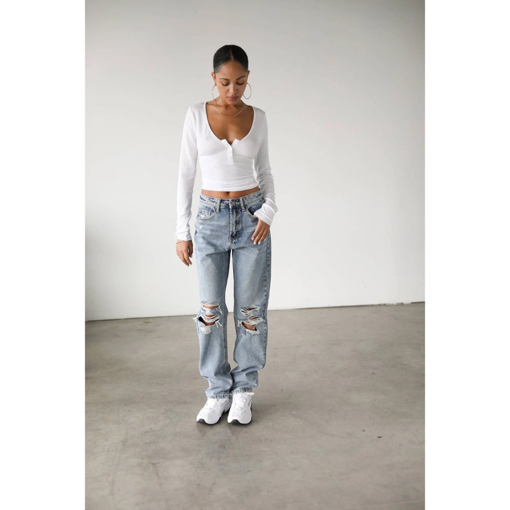 High Rise Straight Leg Denim Jeans - LECCE