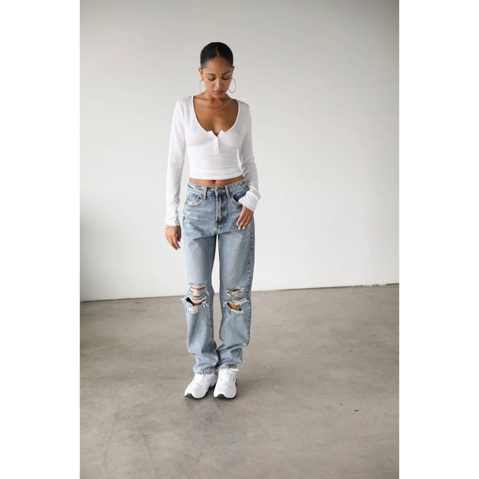 High Rise Straight Leg Denim Jeans - LECCE