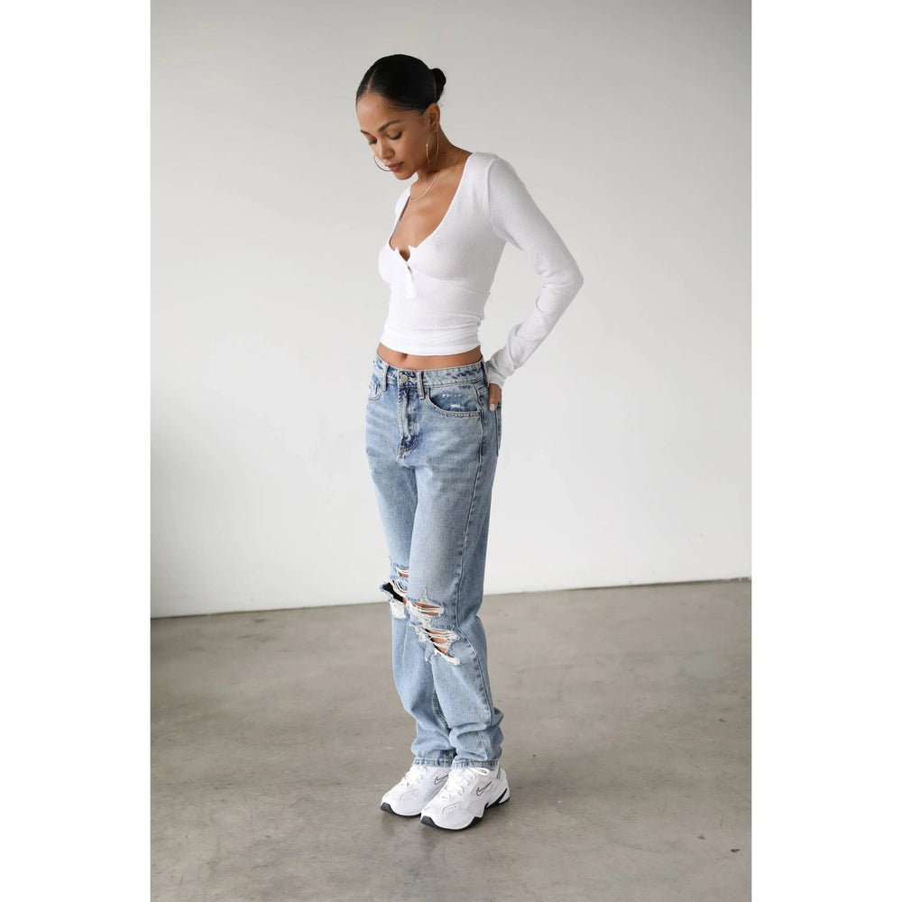High Rise Straight Leg Denim Jeans - LECCE