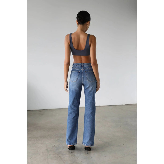 High Rise Straight Leg Denim Jeans - Dark - LECCE