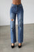 High Rise Straight Leg Denim Jeans - Dark - LECCE
