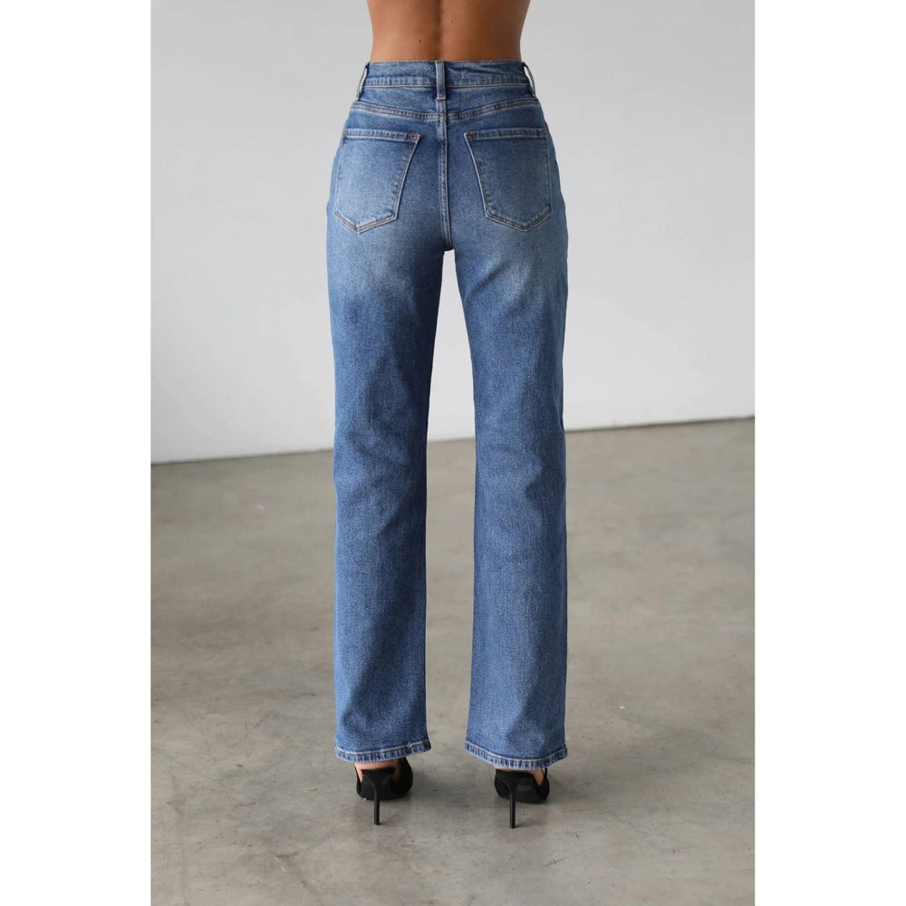 High Rise Straight Leg Denim Jeans - Dark - LECCE