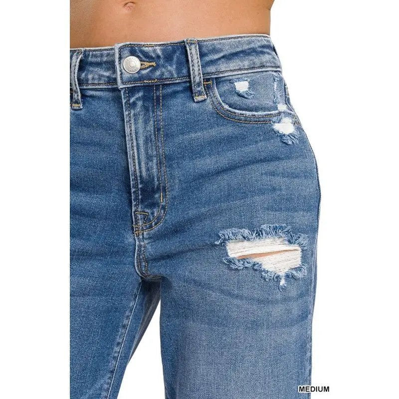 High Waist Straight Leg Medium Wash Jeans - LECCE