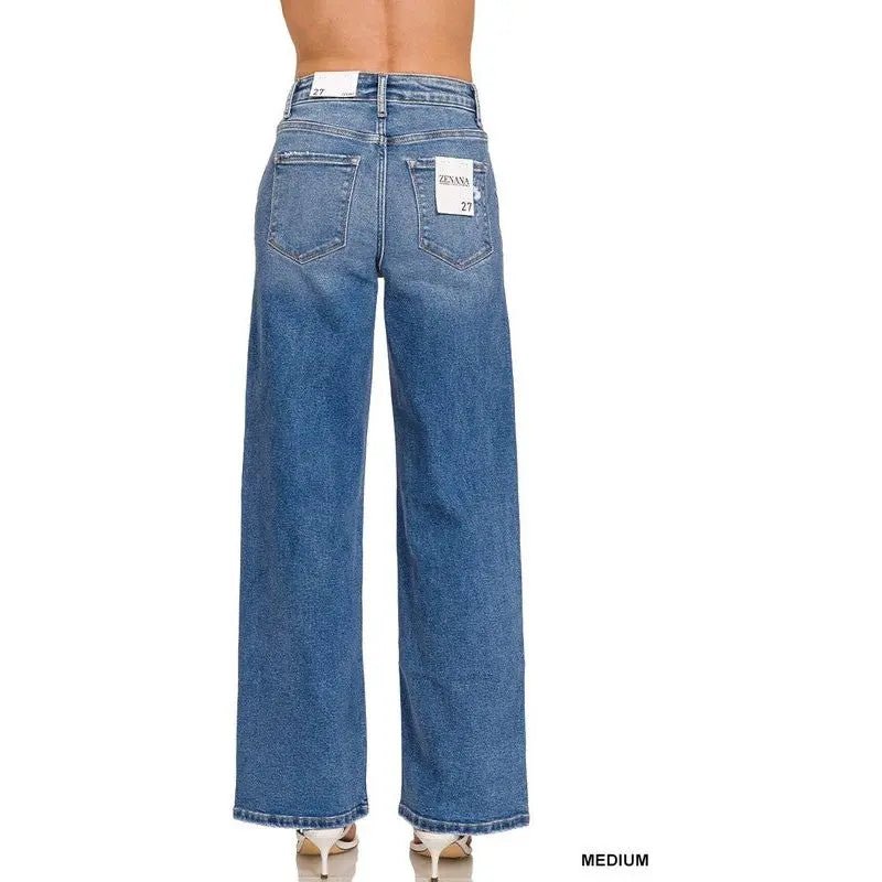 High Waist Straight Leg Medium Wash Jeans - LECCE