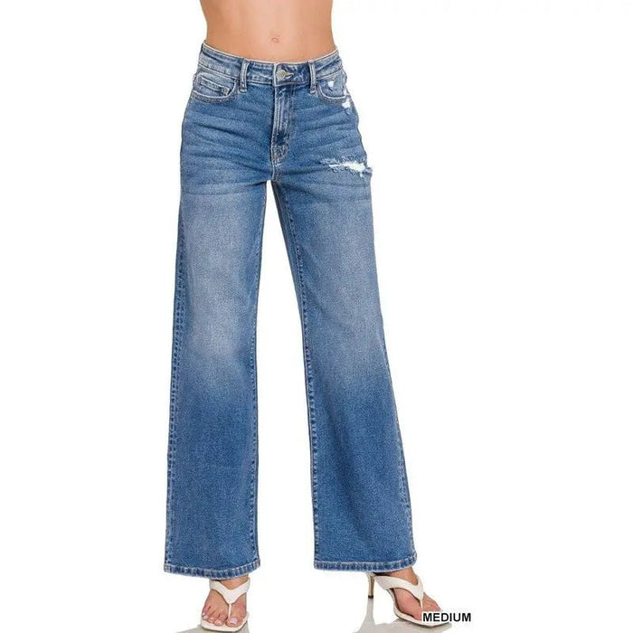 High Waist Straight Leg Medium Wash Jeans - LECCE