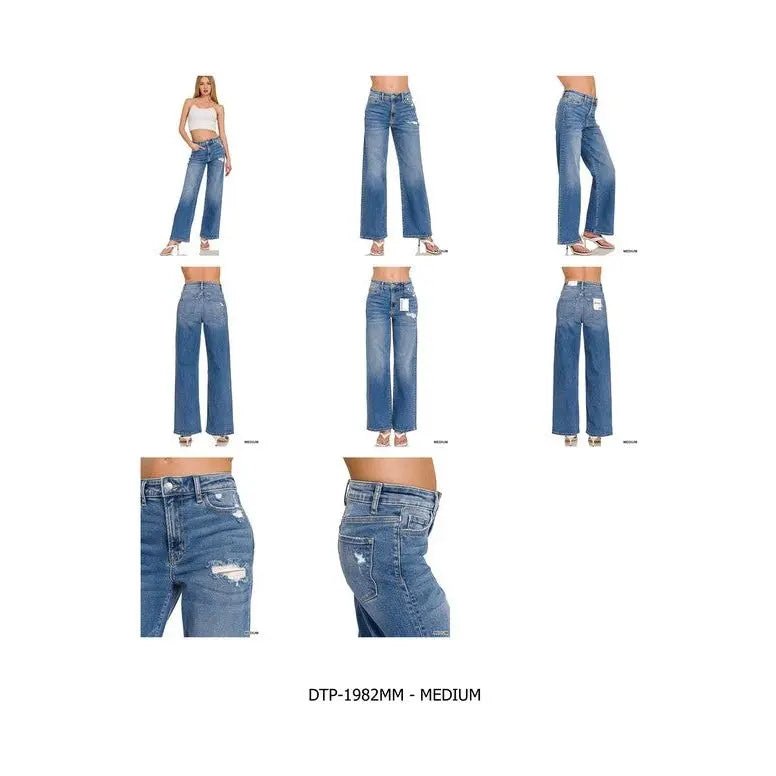 High Waist Straight Leg Medium Wash Jeans - LECCE