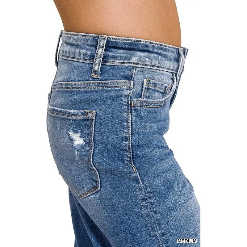 High Waist Straight Leg Medium Wash Jeans - LECCE