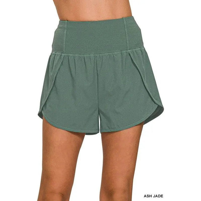 High Waisted Zippered Back Pocket Running Shorts - LECCE