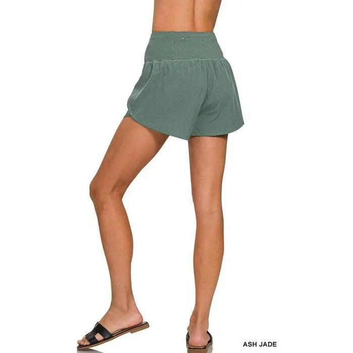 High Waisted Zippered Back Pocket Running Shorts - LECCE