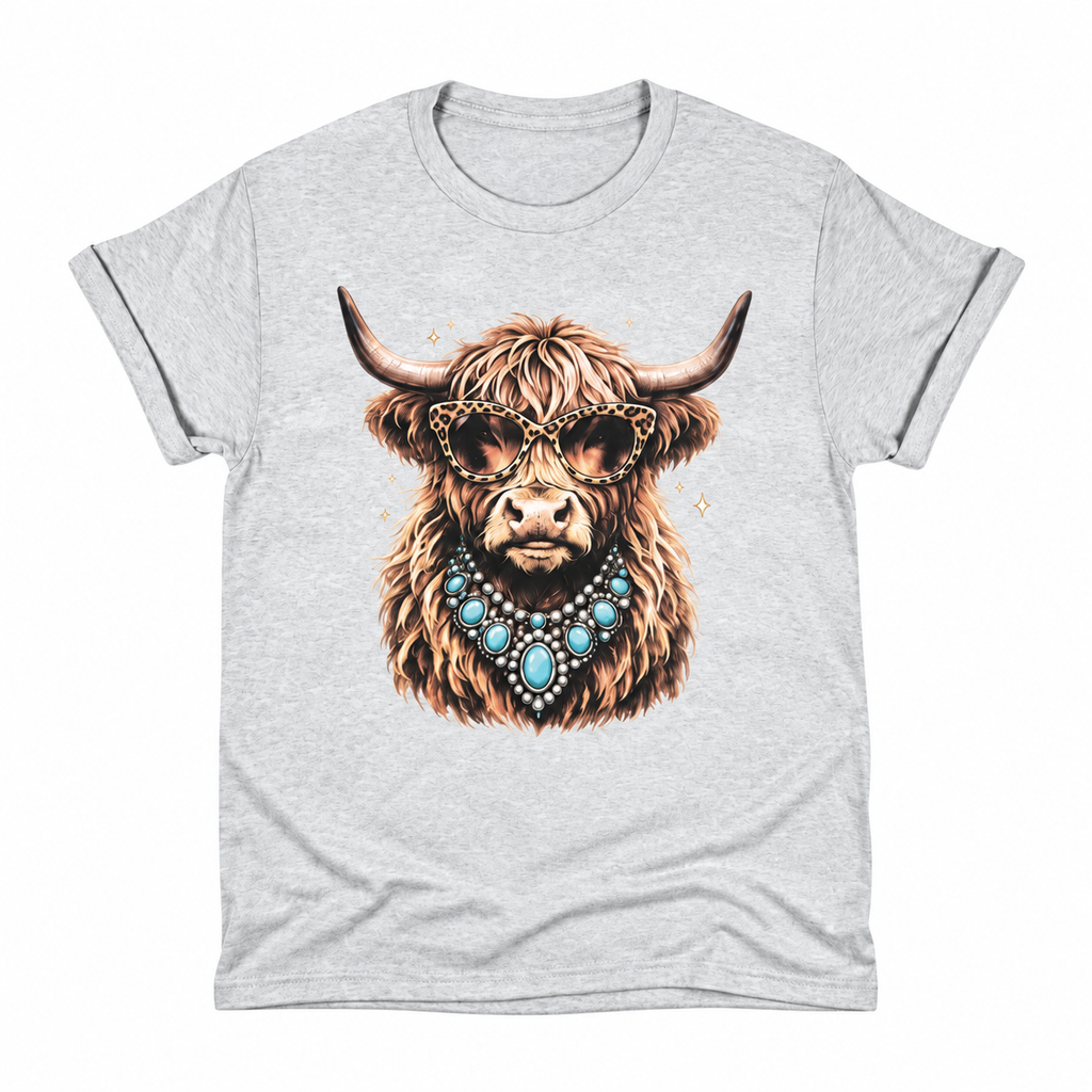 Highland Cow Leopard Sunglasses Graphic Tee