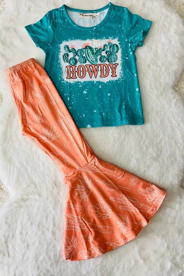 HOWDY & Cactus print top bell bottom girls sets - LECCE