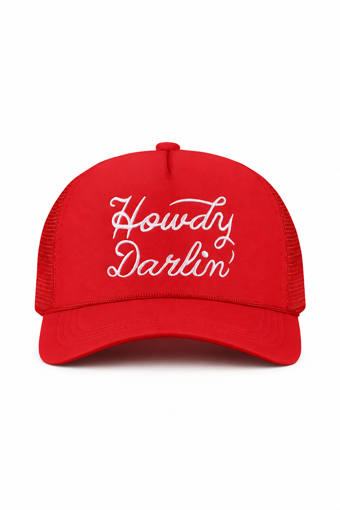 Howdy Darlin Mesh Trucker Cap — Red