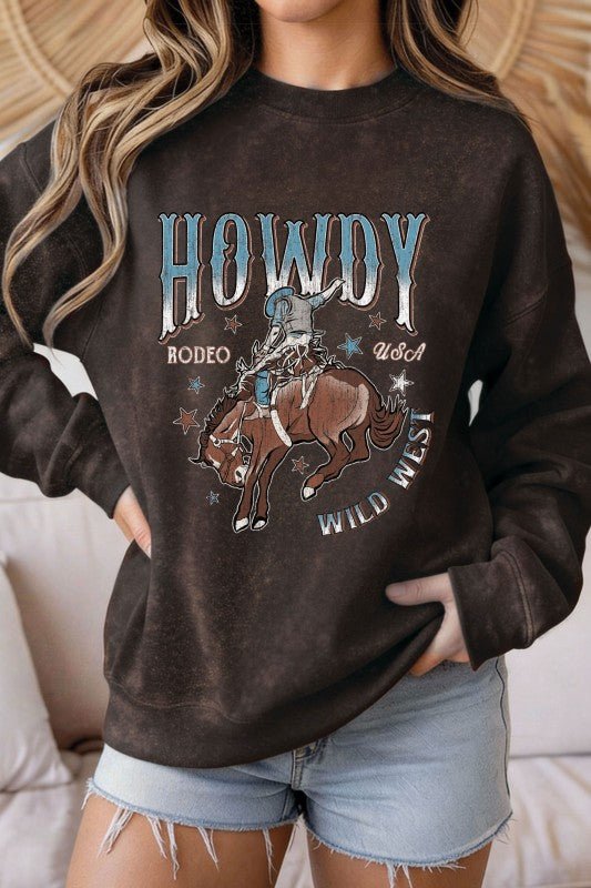 Howdy Rodeo Cowboy Mineral Graphic Terry Sweatshirts