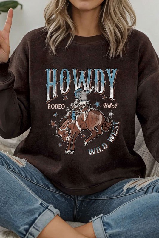 Howdy Rodeo Cowboy Mineral Graphic Terry Sweatshirts