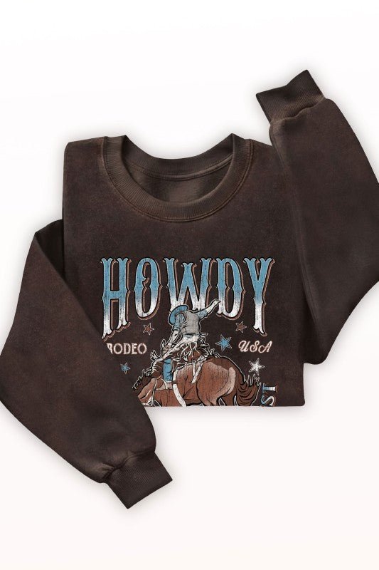 Howdy Rodeo Cowboy Mineral Graphic Terry Sweatshirts - LECCE