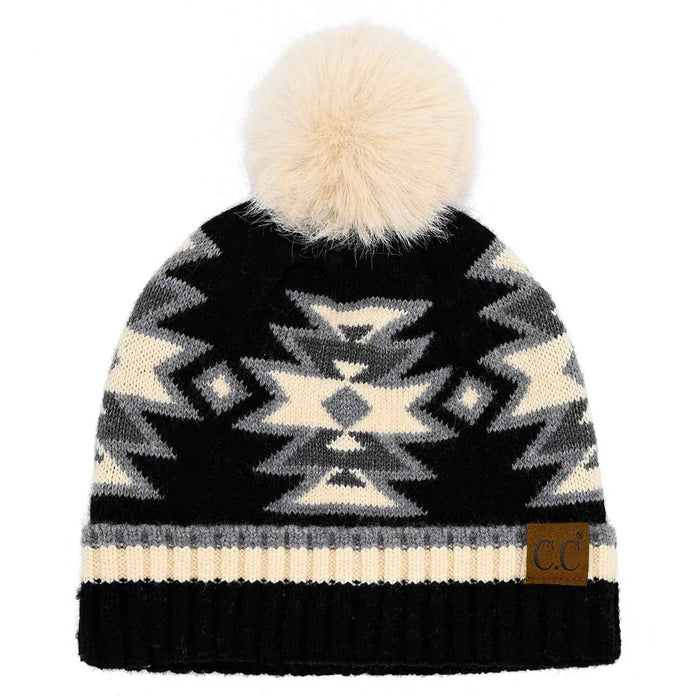 HTE0030 Penelope Southwest Pattern Pom Beanie - LECCE