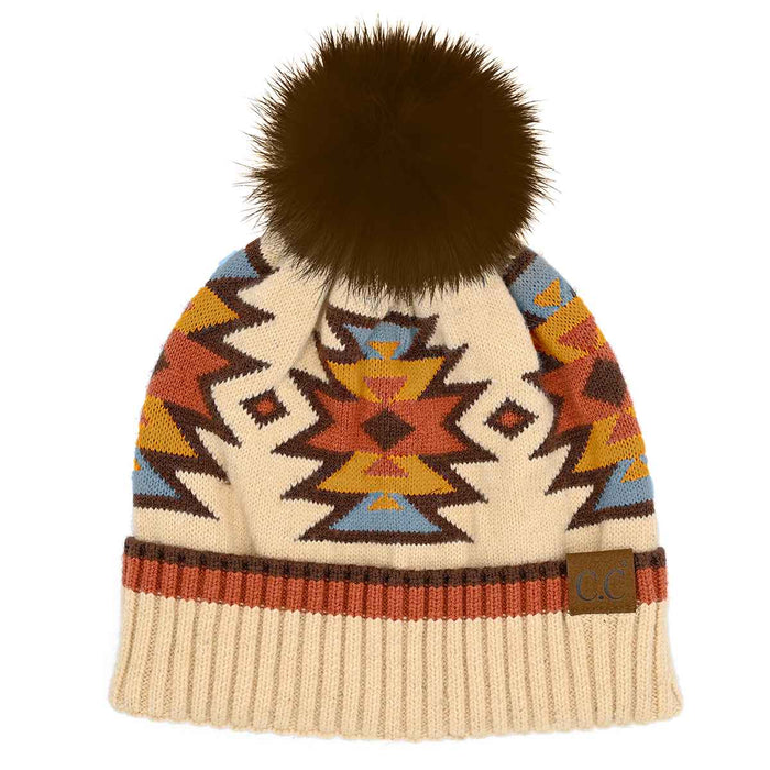 HTE0030 Penelope Southwest Pattern Pom Beanie - LECCE